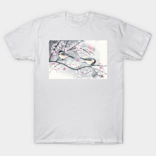 Chickadees in Winter with Red Berries T-Shirt